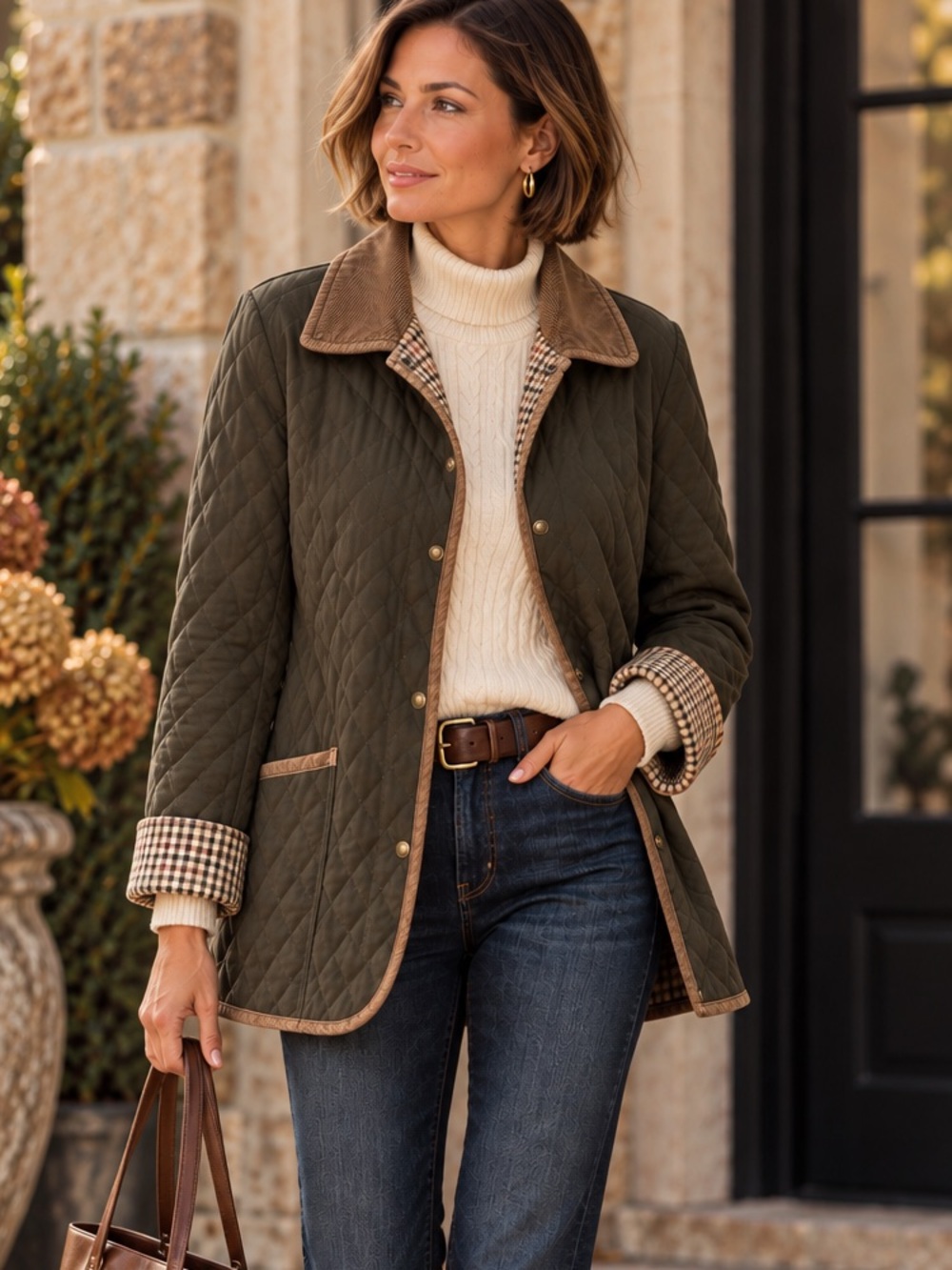 Orvis Sporting Traditions Quilted Barn Jacket Women’s M Olive Green Plaid Lined